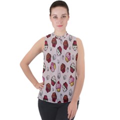 Cake Cupcake Sweet Dessert Food Mock Neck Chiffon Sleeveless Top by Ravend