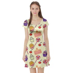 Cupcake Pattern Lollipop Short Sleeve Skater Dress