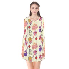 Cupcake Pattern Lollipop Long Sleeve V-neck Flare Dress by Ravend