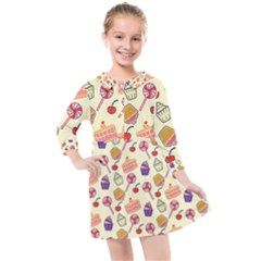 Cupcake Pattern Lollipop Kids  Quarter Sleeve Shirt Dress by Ravend