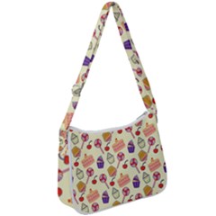 Cupcake Pattern Lollipop Zip Up Shoulder Bag by Ravend