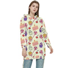 Cupcake Pattern Lollipop Women s Long Oversized Pullover Hoodie