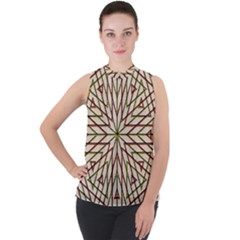 Kaleidoscope Line Triangle Pattern Mock Neck Chiffon Sleeveless Top by Ravend