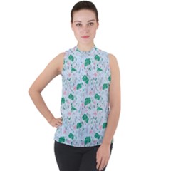 Illustration Flower Pattern Wallpaper Seamless Mock Neck Chiffon Sleeveless Top by Ravend