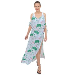 Illustration Flower Pattern Wallpaper Seamless Maxi Chiffon Cover Up Dress