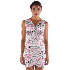 Candy Pink Black-cute Sweat Wrap Front Bodycon Dress