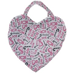 Candy Pink Black-cute Sweat Giant Heart Shaped Tote