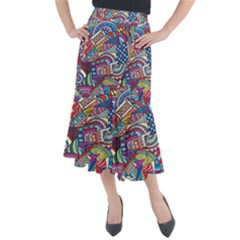 Abstract Art Color Geometry Pattern Midi Mermaid Skirt by danenraven