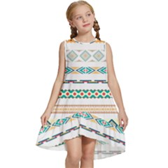 Pattern Colored Line Watercolor Painting Blue Color Splash Kids  Frill Swing Dress