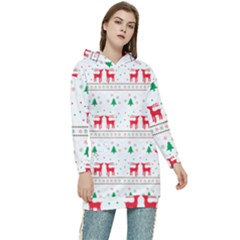 Christmas Illustration Texture Pattern Women s Long Oversized Pullover Hoodie