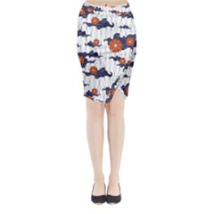 Blue And White Pottery Pattern Midi Wrap Pencil Skirt