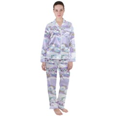 Purple Japanese Pattern Texture Violet Textile Satin Long Sleeve Pajamas Set