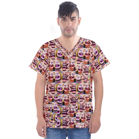 Funny Monsters Teens Collage Men s V-neck Scrub Top by dflcprintsclothing