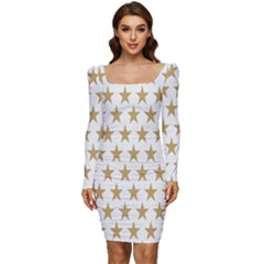 Stars-3 Women Long Sleeve Ruched Stretch Jersey Dress by nateshop