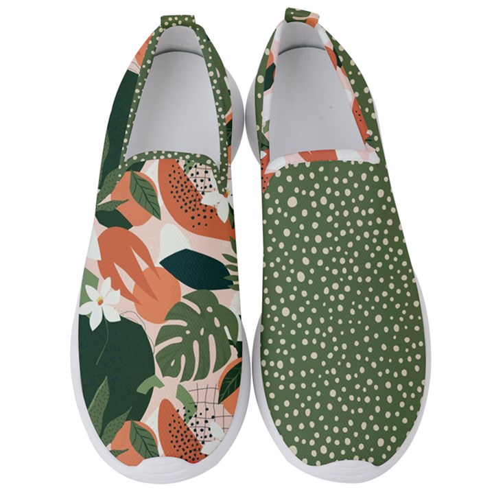 tropical polka plants 2 Men s Slip On Sneakers