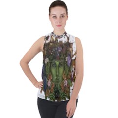 IM Fourth Dimension Colour 84 Mock Neck Chiffon Sleeveless Top