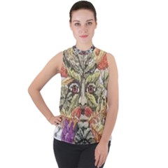 IM Fourth Dimension Colour 85 Mock Neck Chiffon Sleeveless Top