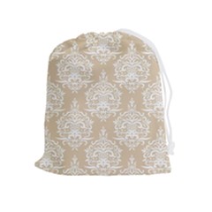 Clean Brown And White Ornament Damask Vintage Drawstring Pouch (xl) by ConteMonfrey