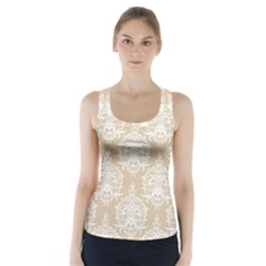 Clean Brown And White Ornament Damask Vintage Racer Back Sports Top by ConteMonfrey