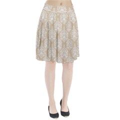 Clean Brown And White Ornament Damask Vintage Pleated Skirt by ConteMonfrey