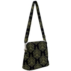 Black And Green Ornament Damask Vintage Zipper Messenger Bag by ConteMonfrey