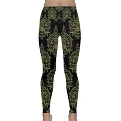 Black And Green Ornament Damask Vintage Lightweight Velour Classic Yoga Leggings by ConteMonfrey