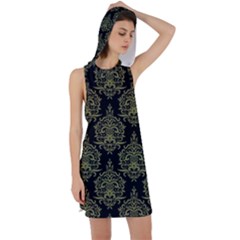 Black And Green Ornament Damask Vintage Racer Back Hoodie Dress by ConteMonfrey