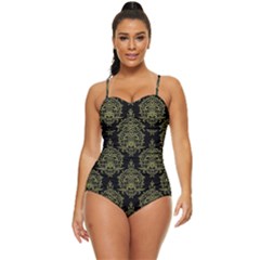 Black And Green Ornament Damask Vintage Retro Full Coverage Swimsuit by ConteMonfrey