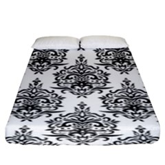 Black And White Ornament Damask Vintage Fitted Sheet (king Size) by ConteMonfrey