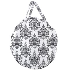 Black And White Ornament Damask Vintage Giant Round Zipper Tote by ConteMonfrey