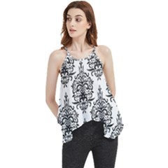 Black And White Ornament Damask Vintage Flowy Camisole Tank Top