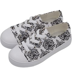 Black And White Ornament Damask Vintage Kids  Low Top Canvas Sneakers by ConteMonfrey