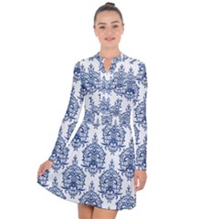 Blue And White Ornament Damask Vintage Long Sleeve Panel Dress by ConteMonfrey