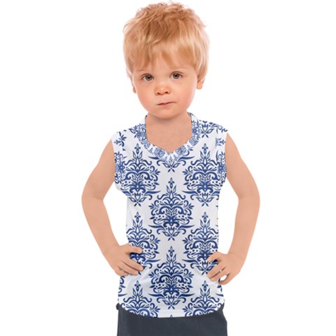 Blue And White Ornament Damask Vintage Kids  Sport Tank Top by ConteMonfrey