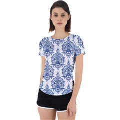 Blue And White Ornament Damask Vintage Back Cut Out Sport Tee by ConteMonfrey