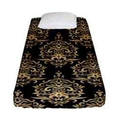 Black And Cream Ornament Damask Vintage Fitted Sheet (Single Size)