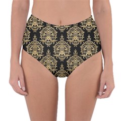 Black And Cream Ornament Damask Vintage Reversible High-waist Bikini Bottoms by ConteMonfrey