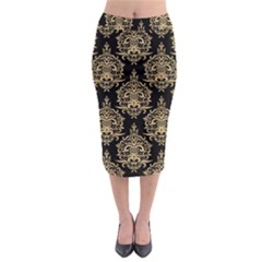 Black And Cream Ornament Damask Vintage Midi Pencil Skirt