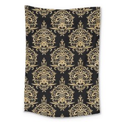 Black And Cream Ornament Damask Vintage Large Tapestry by ConteMonfrey