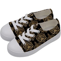 Black And Cream Ornament Damask Vintage Kids  Low Top Canvas Sneakers