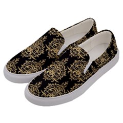 Black And Cream Ornament Damask Vintage Men s Canvas Slip Ons by ConteMonfrey