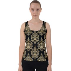 Black And Cream Ornament Damask Vintage Velvet Tank Top