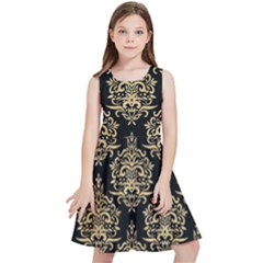 Black And Cream Ornament Damask Vintage Kids  Skater Dress