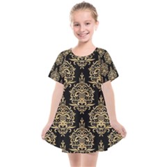 Black And Cream Ornament Damask Vintage Kids  Smock Dress