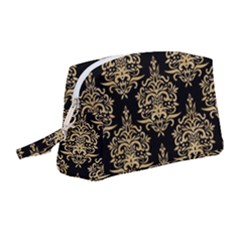 Black And Cream Ornament Damask Vintage Wristlet Pouch Bag (Medium)