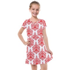 White And Red Ornament Damask Vintage Kids  Cross Web Dress by ConteMonfrey