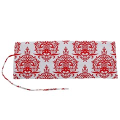 White And Red Ornament Damask Vintage Roll Up Canvas Pencil Holder (s) by ConteMonfrey