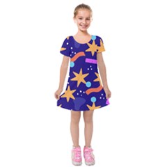 Star Abstract Pattern Wallpaper Kids  Short Sleeve Velvet Dress