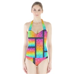 Background Colorful Abstract Halter Swimsuit by Wegoenart