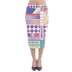 Abstract Shapes Colors Gradient Velvet Midi Pencil Skirt